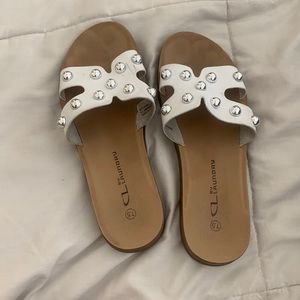 Thick sole sandals white tan and silver